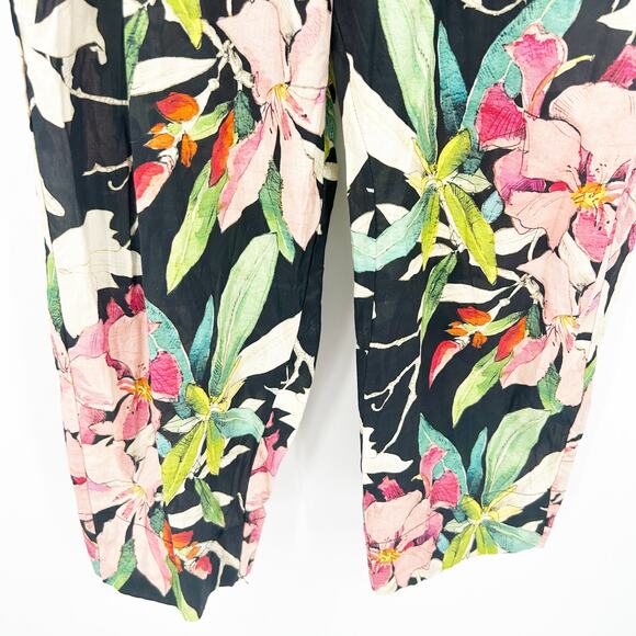 Ethnc Womens Summer Resortwear Pull On Elastic Waist Tropical Floral Pants M - Picture 3 of 6